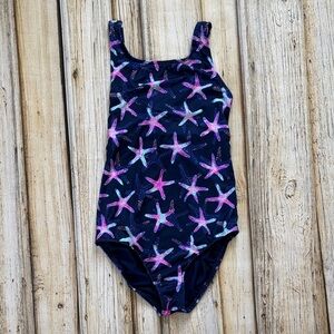 Lands' End Kids One Piece Swimsuit - Navy with Pink and Blue Starfish